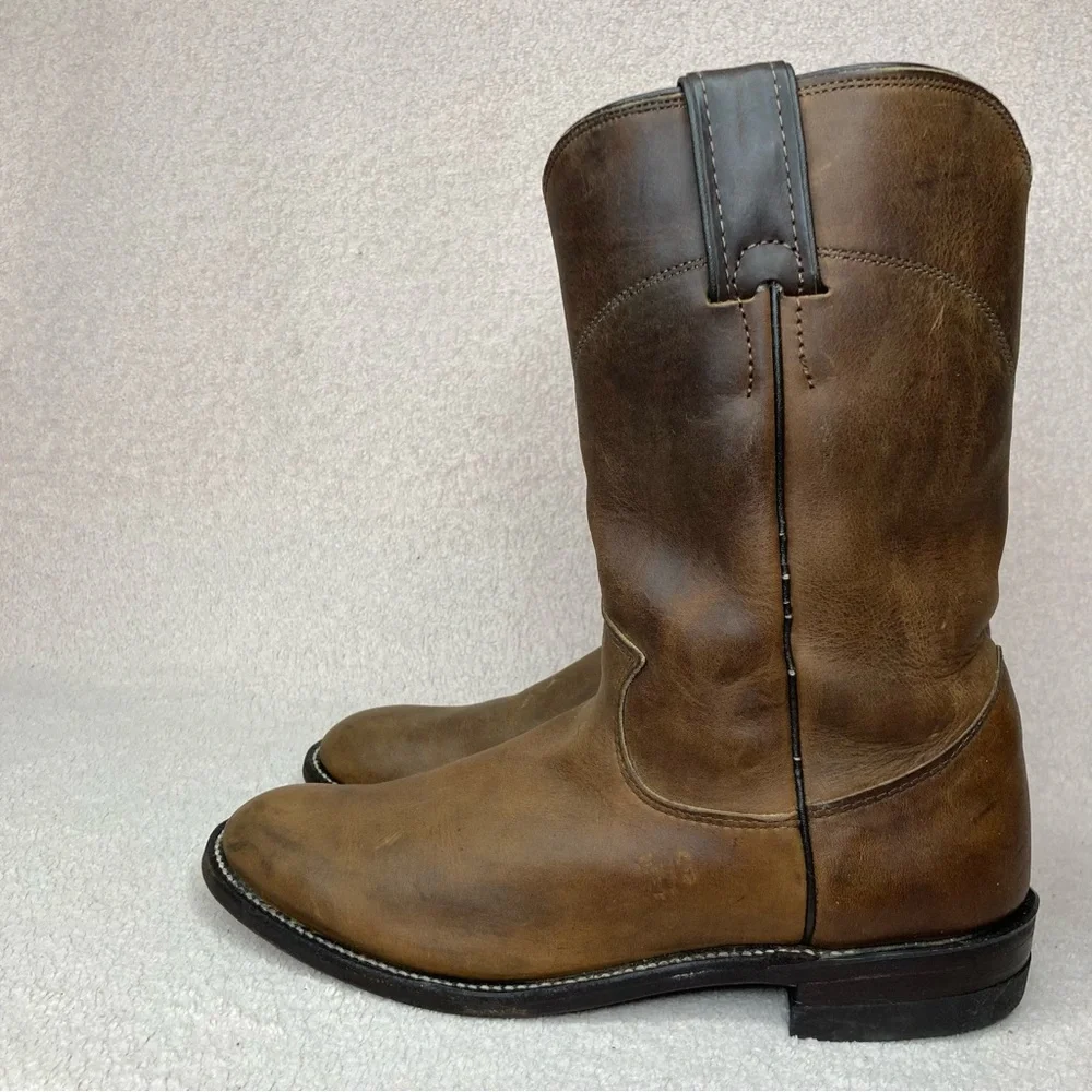 Justin Leather Western Cowboy Roper Boots Women’s 7.5 Brown Southwestern Rodeo - Picture 3 of 14